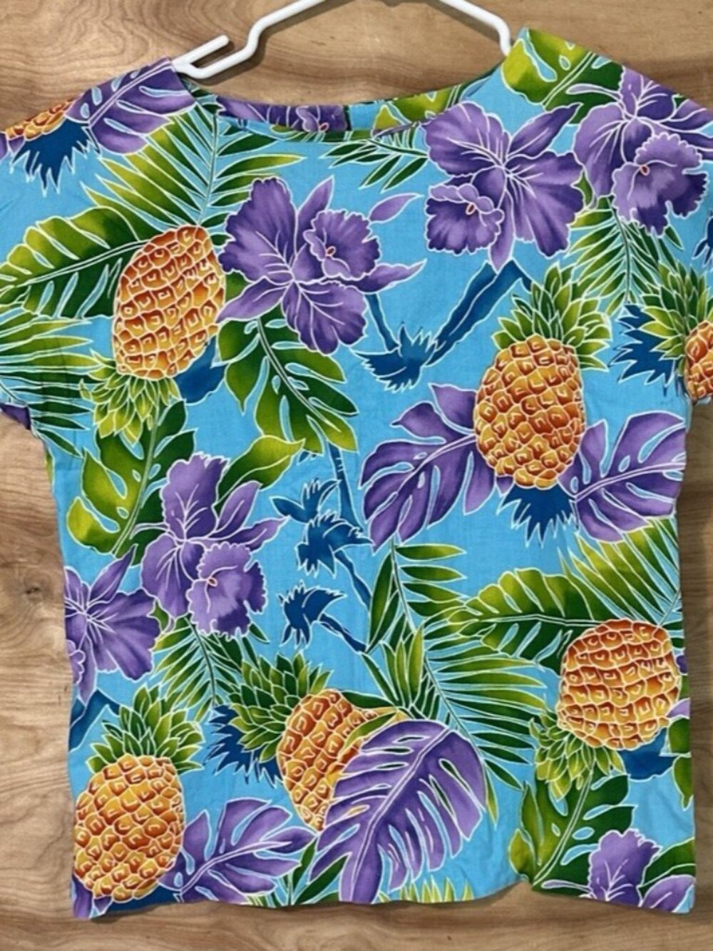 VTG Hilo Hattie Women Med Shirt Floral Pineapples Aloha Hawaiian tropical Orchid